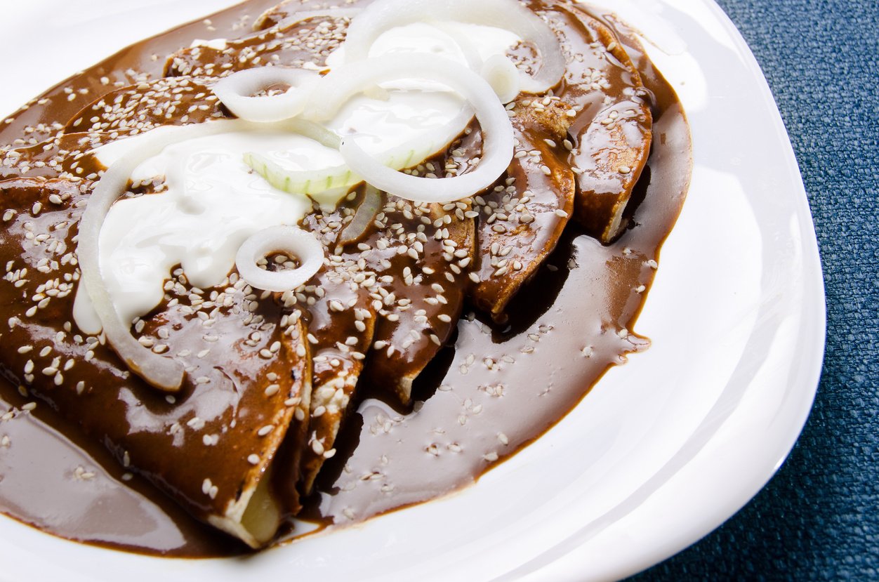 Traditional mole enchiladas